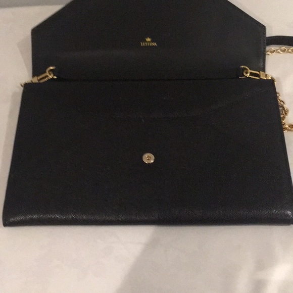 J. Estina Black Leather Purse with Faux Gold Chain - Picture 9 of 14